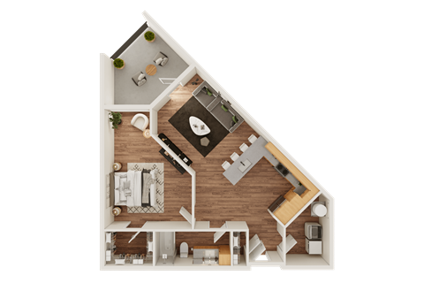 Floor plan for 1 bed, 1 bath, 761 sqft
